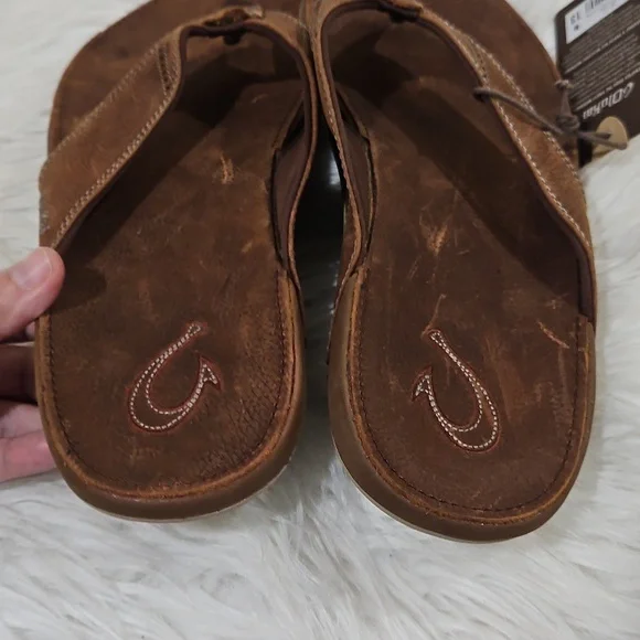 OluKai Rich Brown Leather Sandals Men's Nui Sandal in Rum Brown by Olukai Sz 13 - Picture 6 of 10